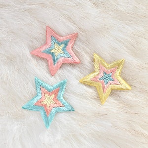 Y2K Star Iron On Patch - Embroidered Patches - Pastel Asthetic - Pink/Yellow/Blue Stars - Retro Design - Unique Gift Idea