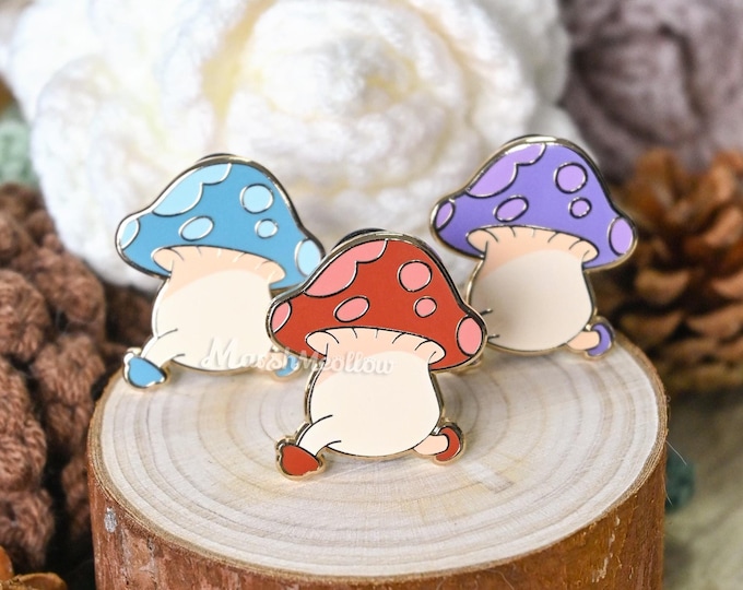 Walking Mushroom Enamel Pin - Gold Hard Enamel Pin - Dunmeshi Pin - Cute Anime Pins
