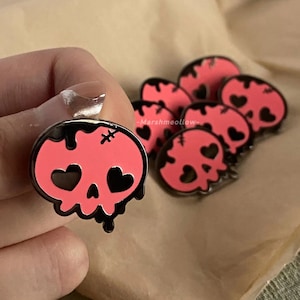 Pink Heart Eye Skull Enamel Pin - Trippy Kawaii Pins - Monster Lover - Pin Collection