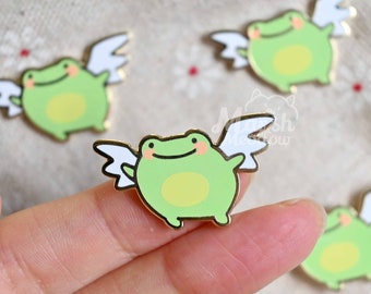 Flying Little Frog Enamel Pin - Happy Froggy Angel Hard Enamel Pin - Filler Pin Collection