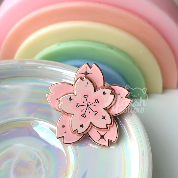 Spilla smaltata dura Sakura Spinning - Fiore di ciliegio - Spille Kawaii - Sollievo dallo stress - Idea regalo unica - Spilla in oro rosa - Collezione di spille