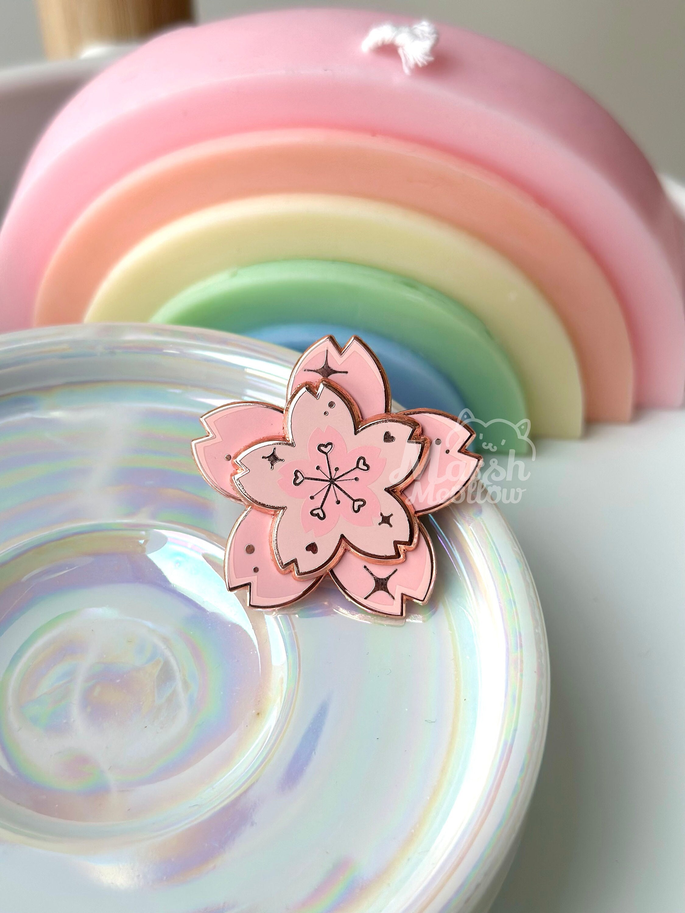 Sakura Spinning Hard Enamel Pin - Cherry Blossom - Kawaii Pins - Stress Relief - Unique Gift Idea - Rose Gold Pin - Pin Collection