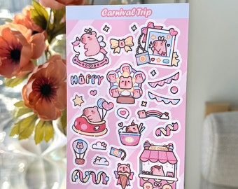 Capybara Carnival Vinyl Sticker Sheet- Cute Decor Sticker - Matte Waterproof Stickers
