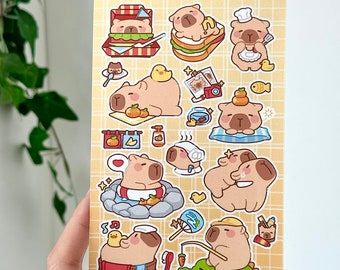 Capybara Family Vinyl Sticker Sheet- Cute Decor Sticker - Matte Waterproof Stickers