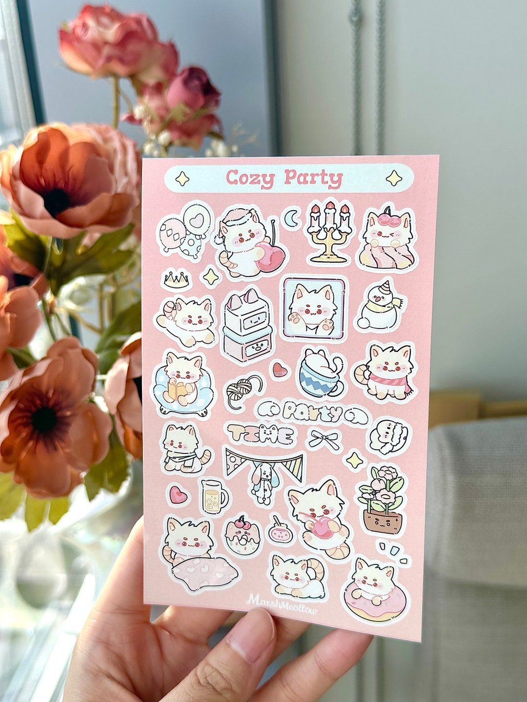 Kitty Cozy Party Vinyl Sticker Sheet Cute Cat Decor Sticker Matte ...