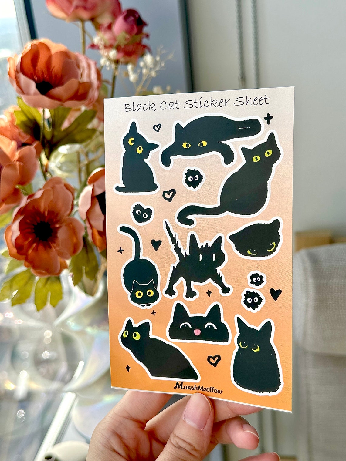 Black Cat Vinyl Sticker Sheet- Cute Decor Sticker - Matte Waterproof ...