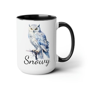 Individuelle Namenstasse: Weiße Eule Aquarell Kunst, personalisierte Keramiktasse
