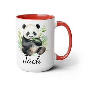 Personalized Name Coffee Mug with Watercolor Panda Eating Bamboo - Custom Ceramic Mug, Cute Animal Art, Gift for Panda Lovers, 15oz