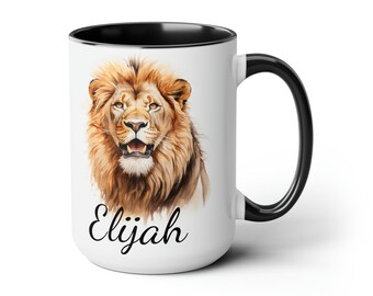 Personalized Lion Portrait Mug: Captivating Wildlife Art, 15oz