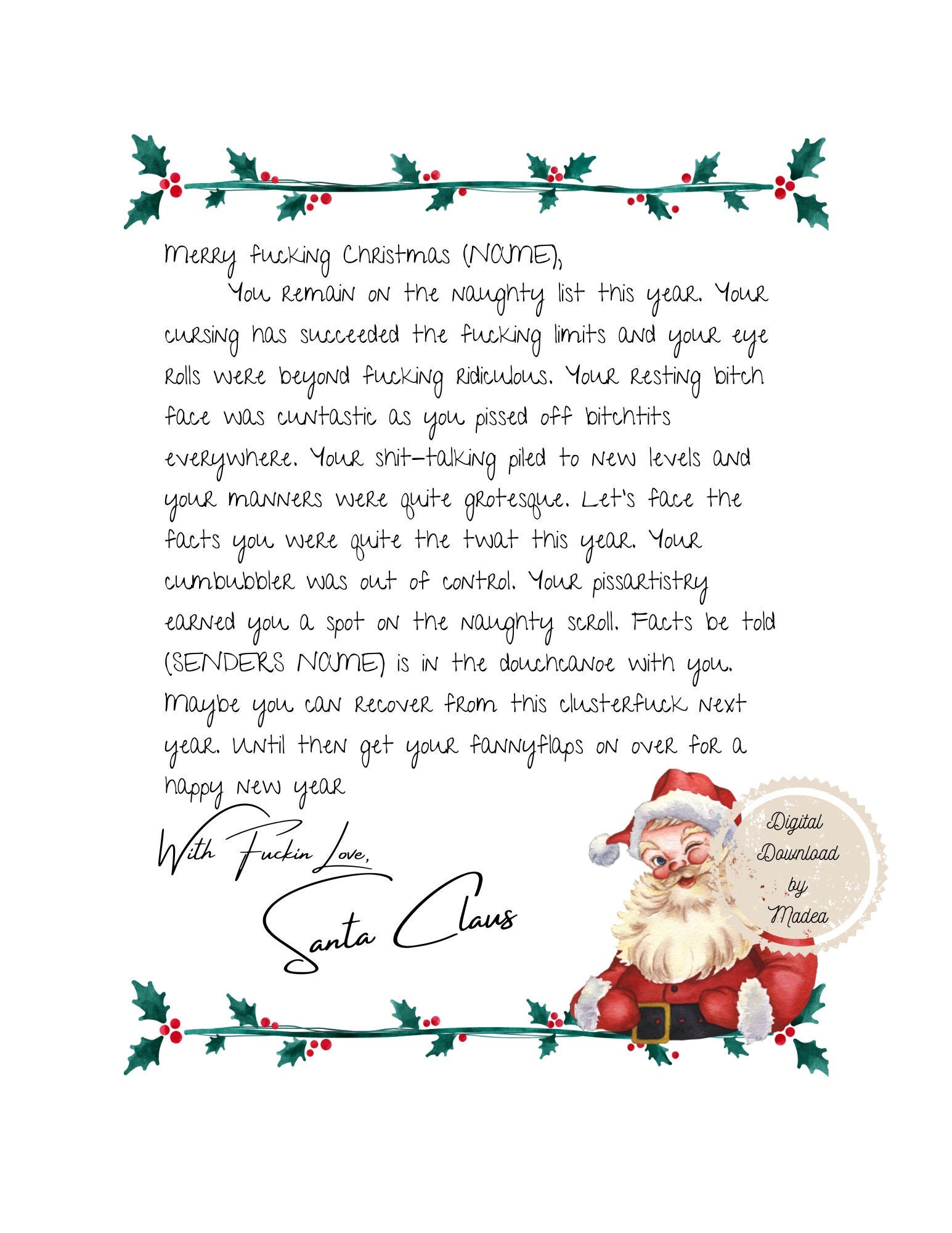 Naughty Letter From Santa to Adult - Etsy