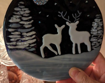 Fused glass forest scene