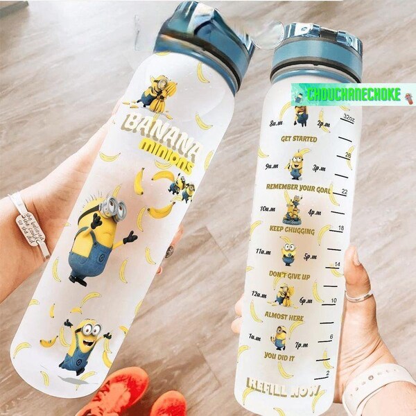 Minions Water Tracker Bottle, Cute Minions Bottle, Minions Bottle, Minions Water Bottle, Minions Water Tracker, Plastic Water Bottle