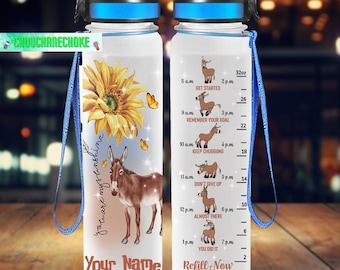 Esel Wasser Tracker Flasche, Esel Wasserflasche, personalisierte Flasche, isolierte Wasserflasche, lustige Wasserflasche, Esel Liebhaber Geschenk