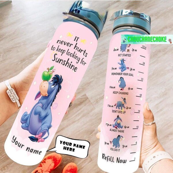 Eeyore Water Tracker Bottle, Eeyore Water Bottle, Funny Eeyore Bottle, Eeyore Lovers Gift, Winnie The Pooh Gift, Custom Eeyore Bottle