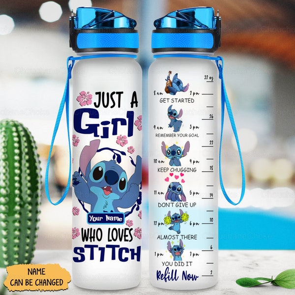 Stitch Water Tracker Bottle, Custom Name Stitch Water Tracker, Funny Stitch Sports Bottle, Stitch Motivational Bottle, Stitch Lover Gift