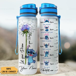 Personalized Stitch Water Bottle, Stitch Water Tracker Bottle, Stitch 32 Oz Water Bottle, Funny Water Bottle, Gift For Family, Disney Bottle