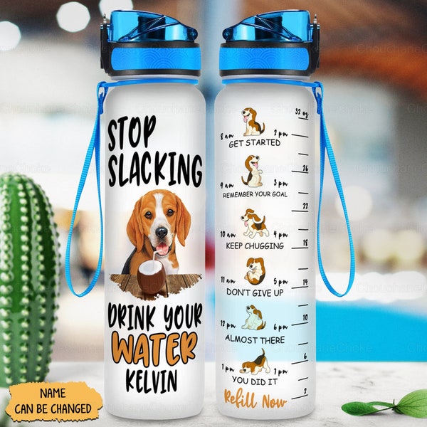 Beagle Water Tracker Bottle, Personalized Beagle Water Bottle, Funny Beagle Motivational Bottle, Personalized Gift, Beagle Lover Gift