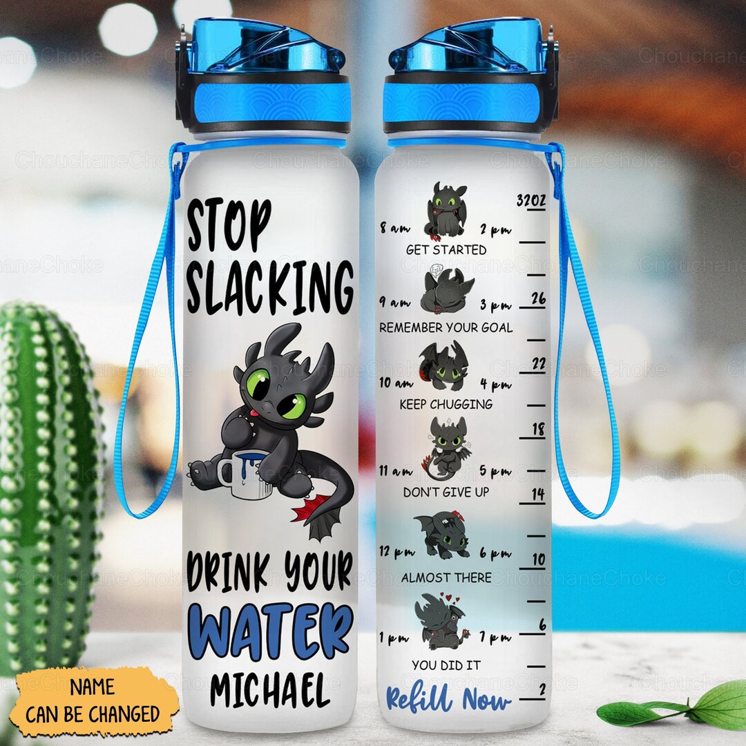 Toothless Water Track Bottle, Custom Name Night Fury Water Bottle