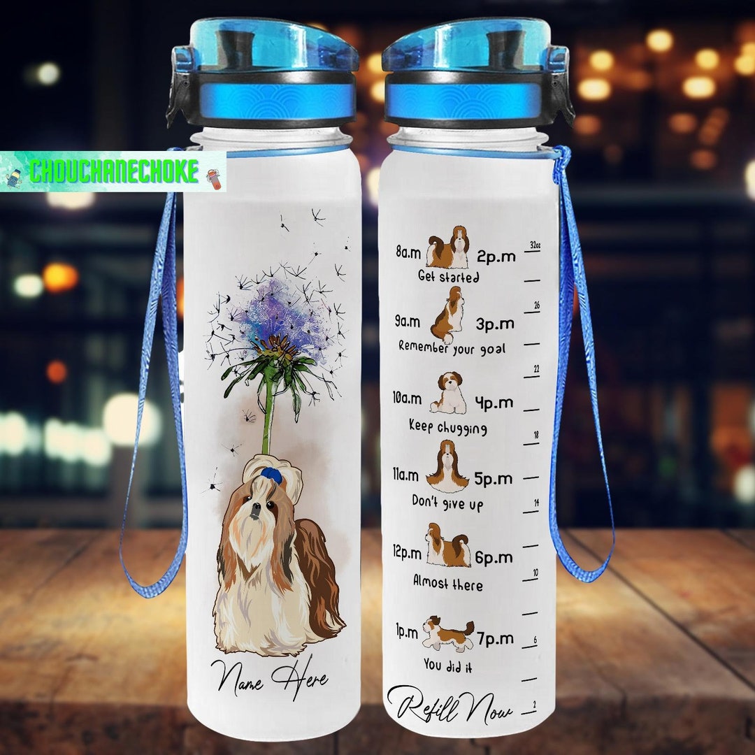 Shih Tzu Water Tracker Bottle, Personalized Bottle, Dog Lover Gift