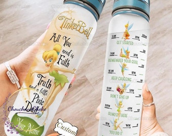 Tinker Bell Water Tracker Bottle, Tinker Bell Water Bottle, Disney Water Bottle, Personalized Water Bottle, 32oz Water Bottle