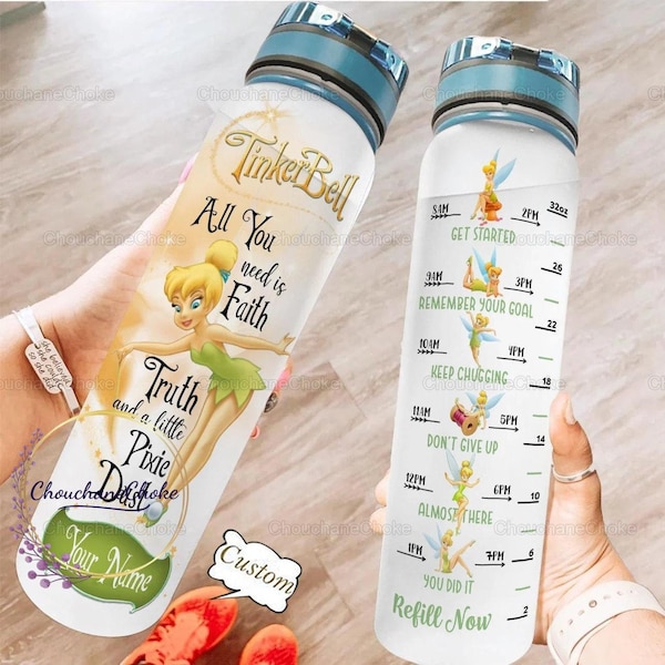 Tinker Bell Water Tracker Bottle, Tinker Bell Water Bottle, Disney Water Bottle, Personalized Water Bottle, 32oz Water Bottle