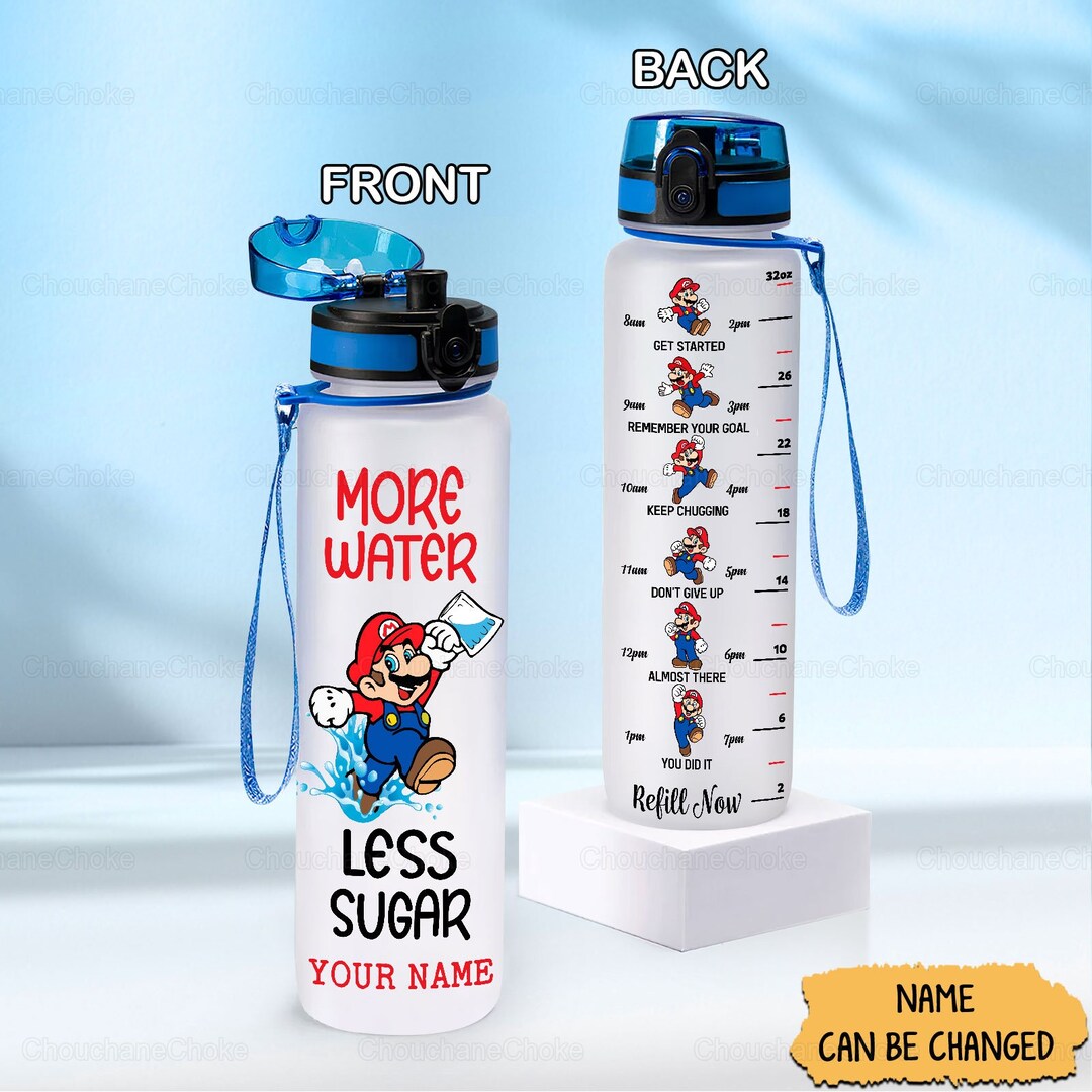 Super Mario Water Tracker Bottle, Personalized Mario Bottle, Mario