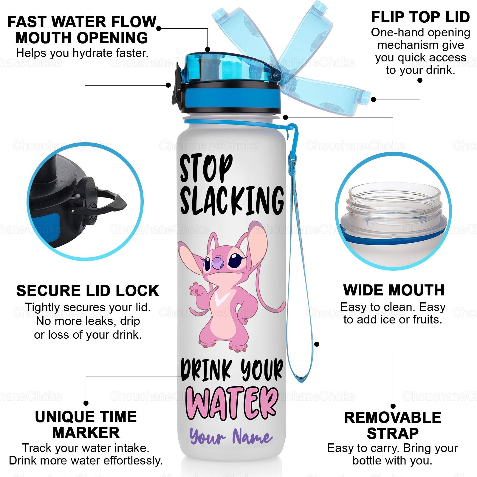 Custom Stitch Water Track Bottle 32 Oz, Stop Slacking Drink Your Water  Bottle With Time Marker, Stitch Water Bottle, St… in 2023