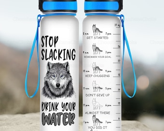 Wolf Water Tracker fles, Wolf geschenken, Wolf waterfles, Wolf minnaar, Wolf plastic fles, sportschool waterfles, cadeau voor hem, 32oz waterfles