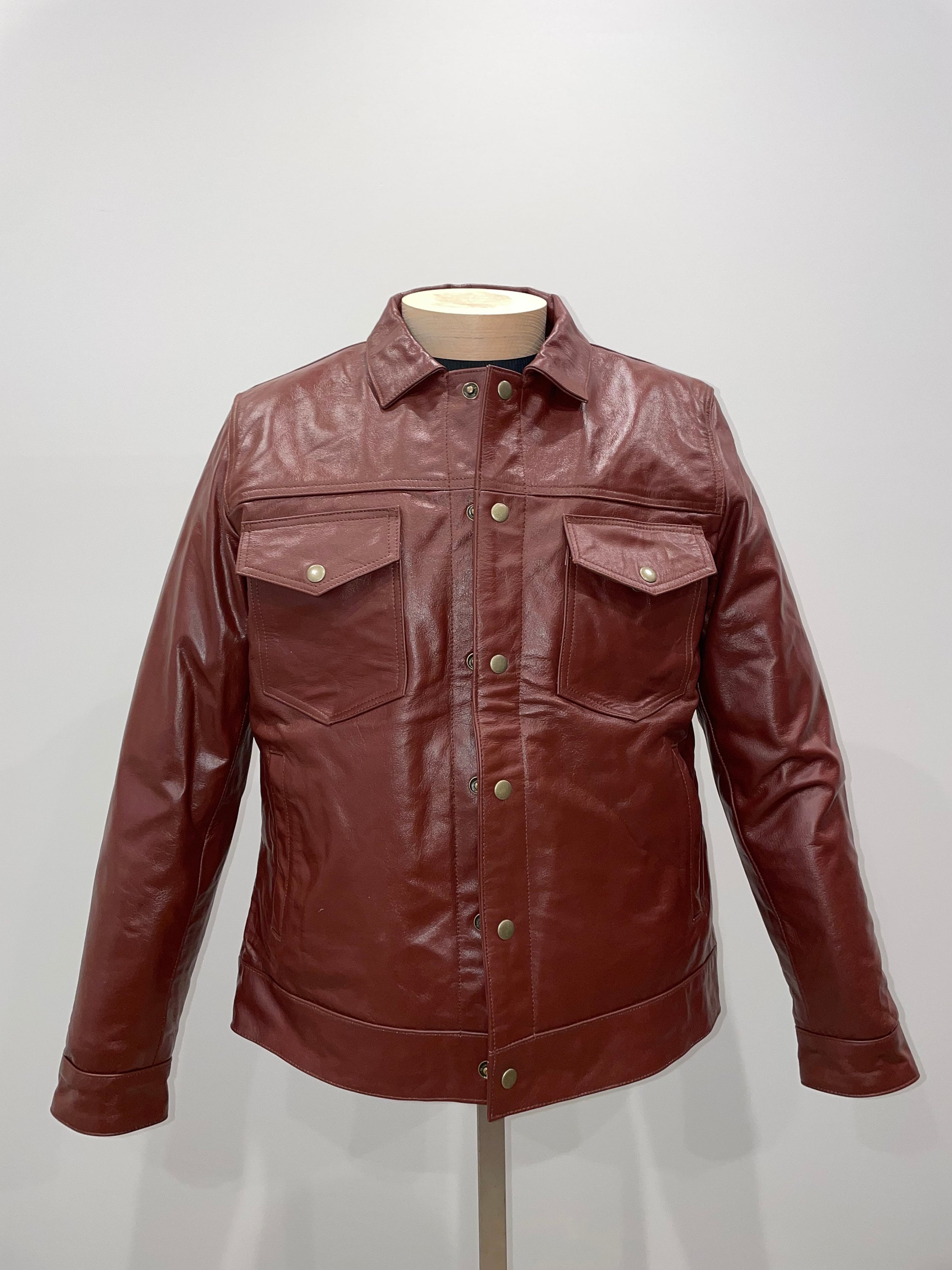Handmade Men's Genuine Classic Leather Biker Jacket Brown