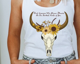 Zach Bryan Tank, Sun to Me Tshirt , Find Someone who grows flowers in the Darkest parts of You, Zach Bryan Gift Idea, bull skull merch