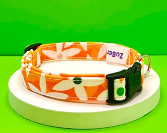 Fabric Dog Collar, Dog Collar, Orange Flower Dog Collar