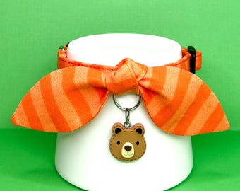 Orange Striped Cat Collar, Cat Collar with Bow and Bell or Charm