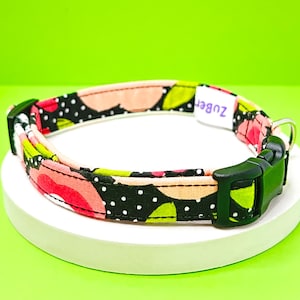 Fabric Dog Collar, Flower Dog Collar, Whimsical, Pink and Black