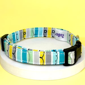 Blue and Yellow Striped Dog Collar, Fabric Dog Collar
