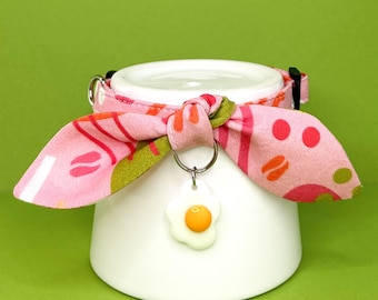 Cat Collar with Bow and Bell or Charm, Abstract Cat Collar
