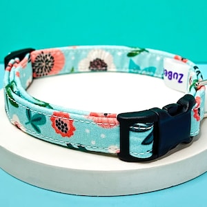 Fabric Dog Collar, Flower Dog Collar, Baby Blue