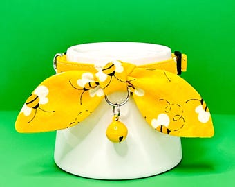 Yellow Cat Collar, Bumblebee Cat Collar, Cat Collar with Bow and Bell or Charm