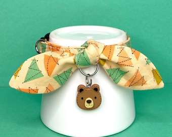 Orange Triangles Cat Collar, Cat Collar with Bow and Bell or Charm