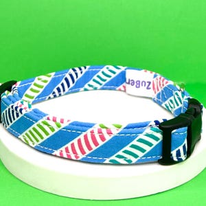 Blue Striped Dog Collar, Fabric Dog Collar