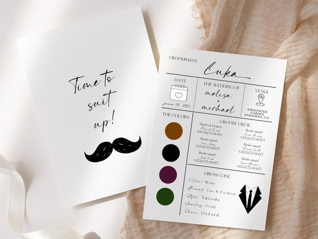 Groomsman Info Card Template, Groomsmen Card, Groomsman Card for Modern
