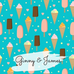 Aqua Summer Ice Cream Seamless Repeat Pattern for Fabric Printing
