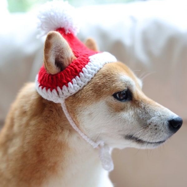 Chapeau de Noël pour chien chat, chapeau de Noël au crochet, chapeau tricoté fait à la main, cadeau de vacances pour animaux de compagnie, cadeau de Noël, costumes pour animaux de compagnie de Noël