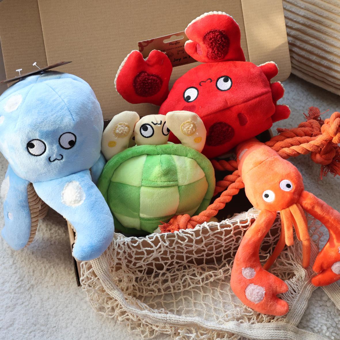 Goofy Ocean Dog Gift Box, Dog Rope Toys, Lobster Chew Toy, Turtle Rope Toy, Crab Puzzle Toy, Octopus Toy, New Puppy Gift, Dog Holiday Gift