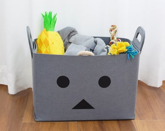 Handmade Felt Dog Toy Storage Basket: Gray Pet Organizer