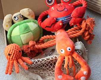 Ocean-Themed Dog Gift Box, Dog Rope Toys, Lobster Chew Toy, Turtle Rope Toy, Crab Rope Toy, Octopus Toy, New Puppy Gift, Dog Christmas Gift