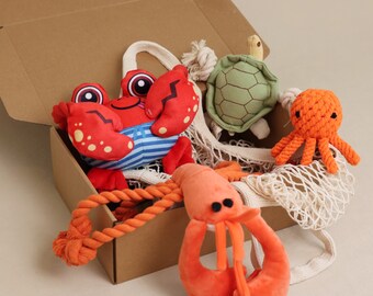 Ocean-Themed Dog Gift Box, Dog Rope Toys, Lobster Chew Toy, Turtle Rope Toy, Crab Rope Toy, Octopus Toy, Dog Gift, New Puppy Gift