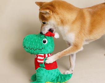 Handmade Dinosaur Plush Dog Toy, Christmas Gift