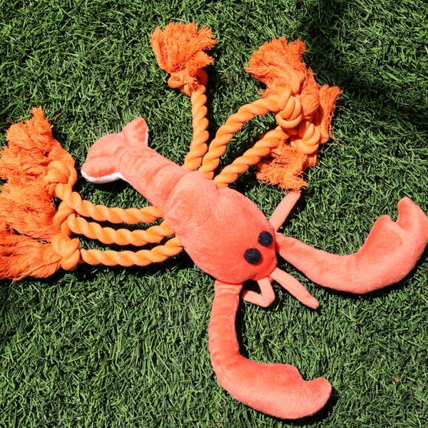 Lobster Dog Rope Toy, Handmade Puppy Chew Toy, Squeaky Lobster Interactive Toy, Puppy Toy, Dog Gift, Birthday Gift, Dog Christmas Toy