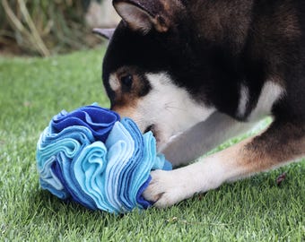 Blue Fleece Dog Snuffle Ball: Treat Dispenser Hide and Seek Toy