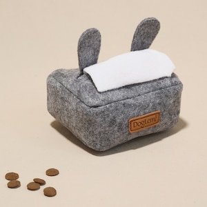 Grey Felt Tissue Box Dog Snuffle Toy: Hide and Seek Enrichment